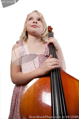 Image of Portrait of a young teenager girl in studio with a cello