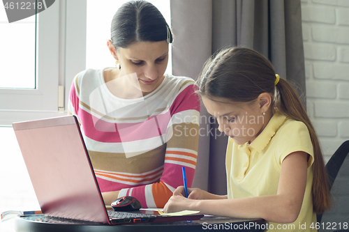 Image of Tutor and teaching do homework by the window in the room