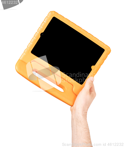 Image of Tablet in a bright cover, designed for children