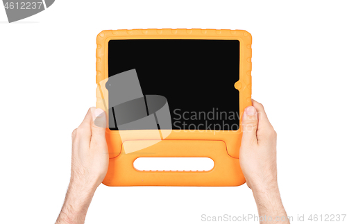 Image of Tablet in a bright cover, designed for children