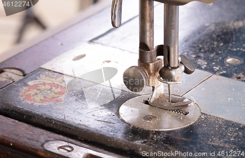 Image of Antique, vintage sewing machine close-up