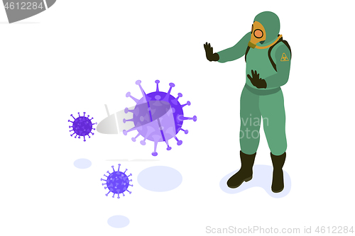 Image of Doctor in protective coverall stop coronavirus