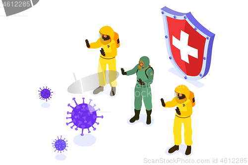 Image of Doctors in protective coverall stop coronavirus