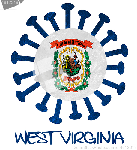 Image of State flag of West Virginia with corona virus or bacteria