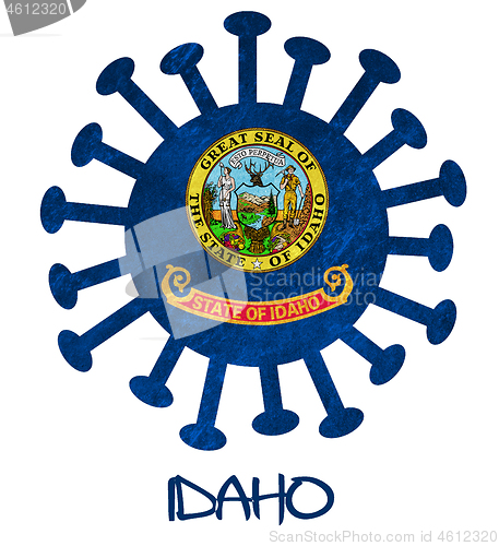 Image of State flag of Idaho with corona virus or bacteria