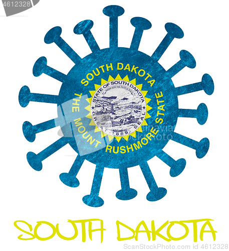 Image of State flag of South Dakota with corona virus or bacteria