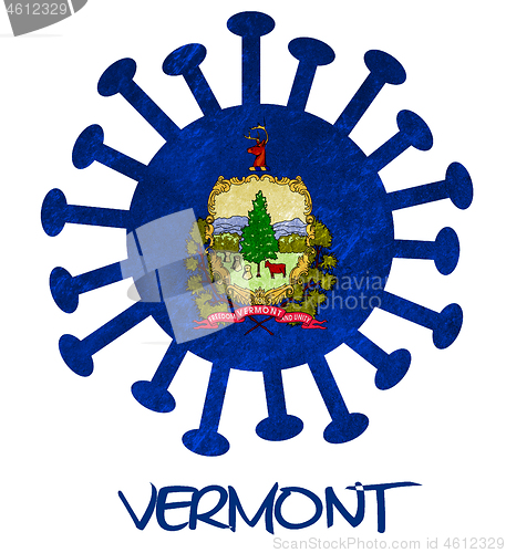 Image of State flag of Vermont with corona virus or bacteria