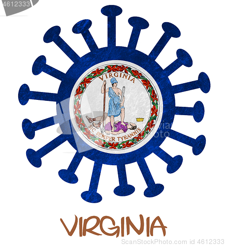 Image of State flag of Virginia with corona virus or bacteria
