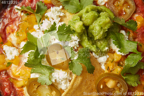 Image of Food background from traditional homemade Shakshuka dish.