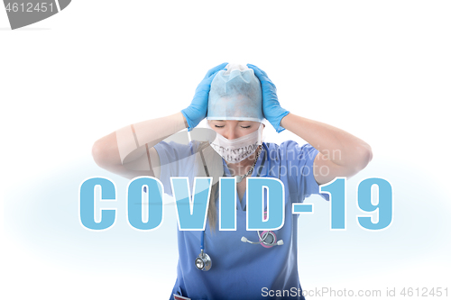 Image of Hospital nurse overwhelmed and stressed during COVID-19 pandemic