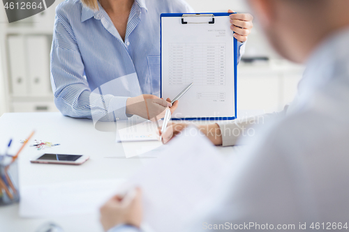 Image of business team discussing report at office