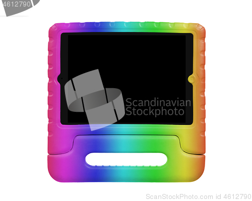 Image of Tablet in a bright cover, designed for children