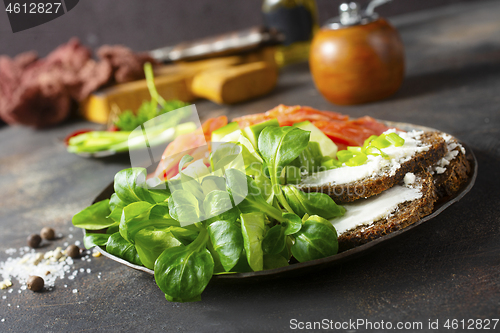 Image of salmon with bread and creamcheese 