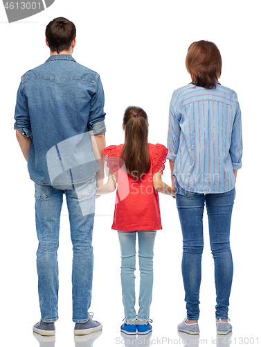 Image of family holding hands from back on white background