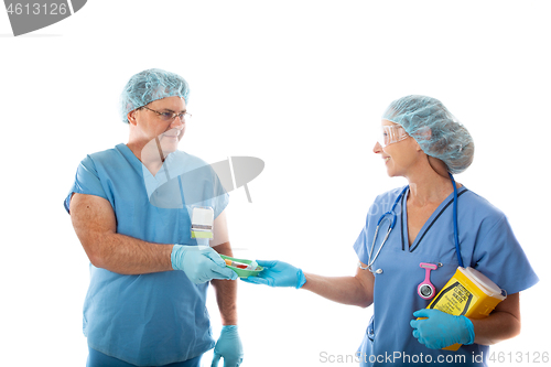 Image of Two healthcare nurses at work in hospital or clinic