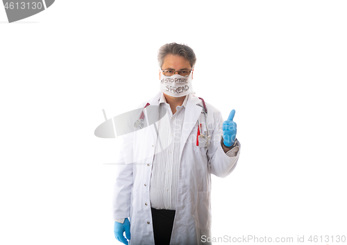Image of Doctor with thumbs up hand sign during viru diseases pandemic