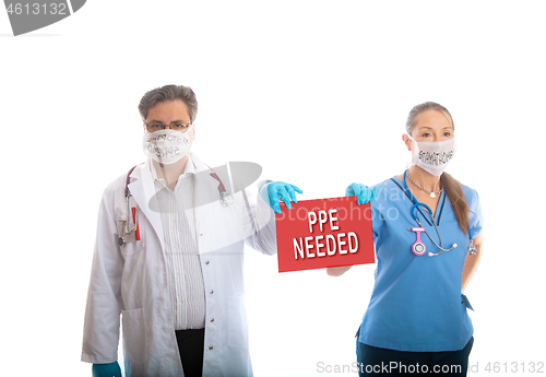 Image of COVID-19 pandemic doctors and nurses request for proper personal