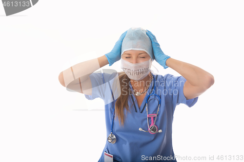 Image of COVID-19 Frustrated nurse pleads to  Stay at Home during flu pan