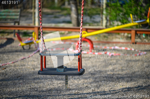 Image of Empty children playground in residential area of Chisinau, Moldova during state of emergency by the reason of covid-19 virus threat