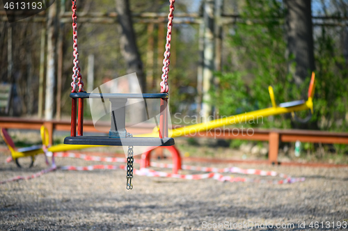 Image of Empty children playground in residential area of Chisinau, Moldova during state of emergency by the reason of covid-19 virus threat