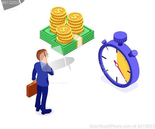 Image of time or money businessman faced with choice