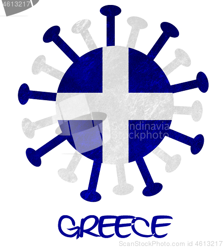 Image of The Greek national flag with corona virus or bacteria