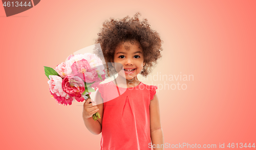 Image of happy little african american girl with flowers