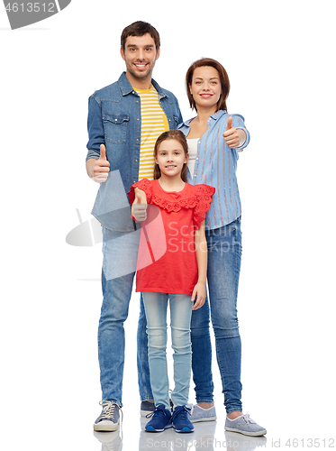 Image of happy family showing thumbs up