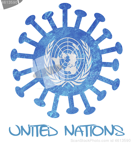 Image of The flag of the United Nations with corona virus or bacteria