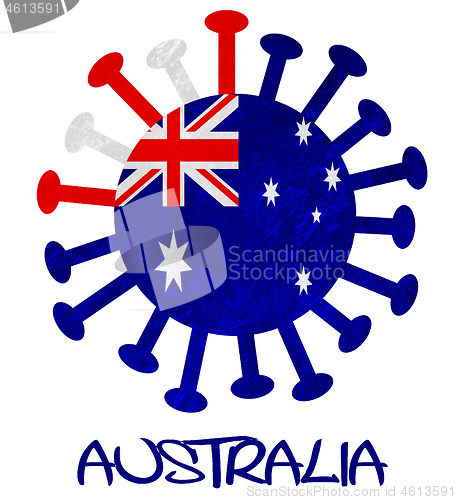 Image of The Australian national flag with corona virus or bacteria