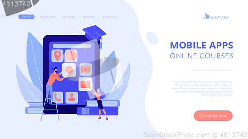 Image of Mobile app development courses concept landing page