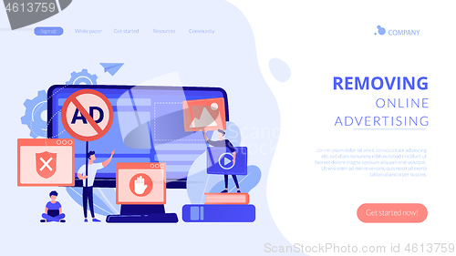 Image of Ad blocking software concept landing page.