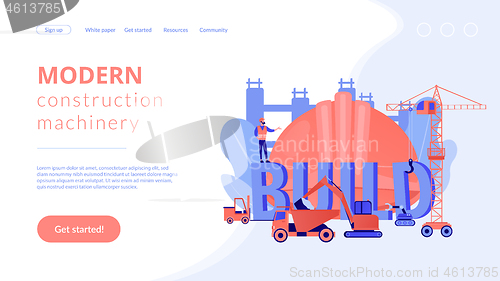 Image of Modern construction machinery concept landing page