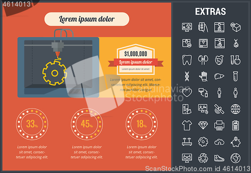 Image of 3D printing infographic template and elements.