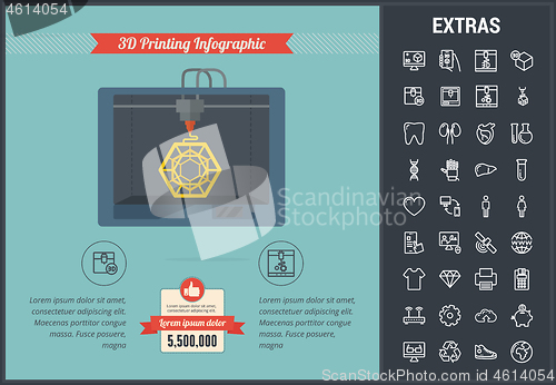 Image of 3D printing infographic template and elements.