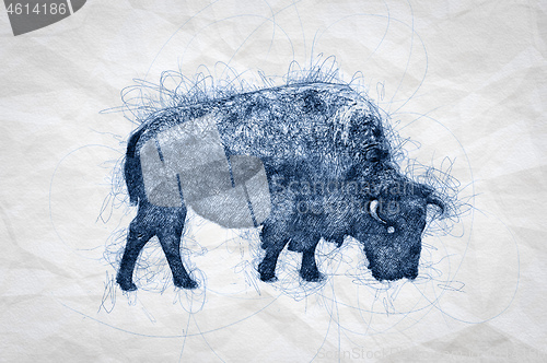 Image of Bull Bison Ballpoint Pen Doodle Illustration