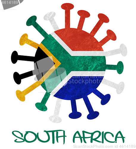 Image of The South African national flag with corona virus or bacteria