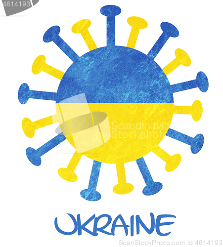 Image of The national flag of Ukraine with corona virus or bacteria