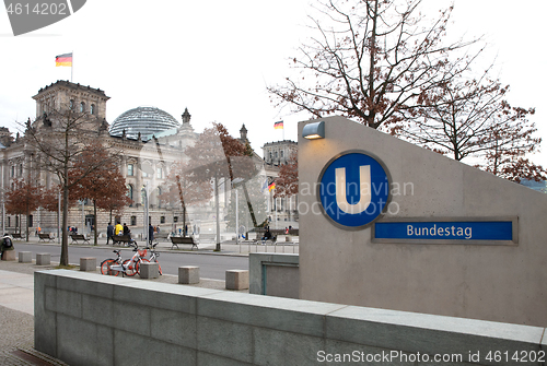 Image of Berlin, Germany - December 30, 2019: Bundestag Berlin U-Bahn met