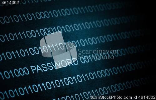 Image of Binary code, password on LCD-screen, grain effect