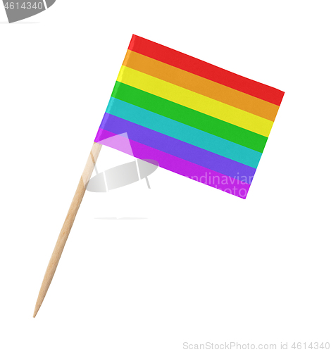 Image of Small paper rainbow flag on wooden stick