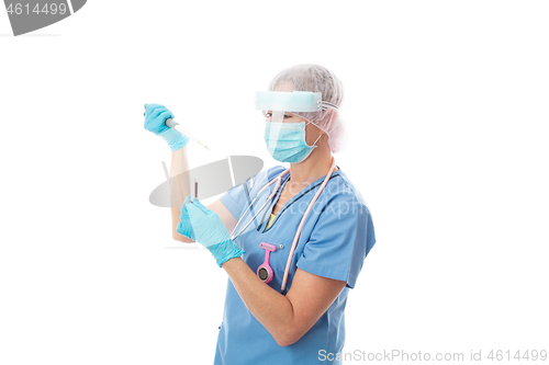 Image of Pathologist or laboratory worker tests a blood lab sample