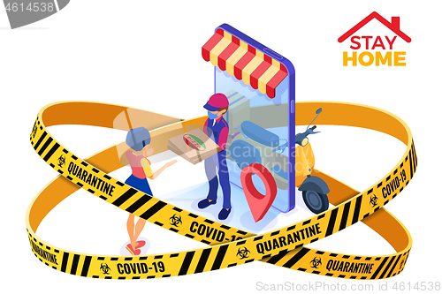 Image of covid-19 coronavirus quarantine stay home online delivery