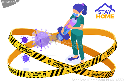 Image of covid-19 quarantine stay home nurse with syringe