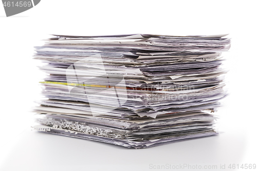 Image of Large pile of waste paper isolated on white