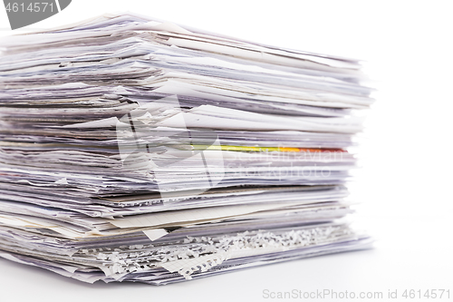 Image of Large pile of waste paper isolated on white