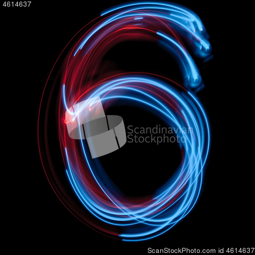 Image of The neon number 6, blue light image