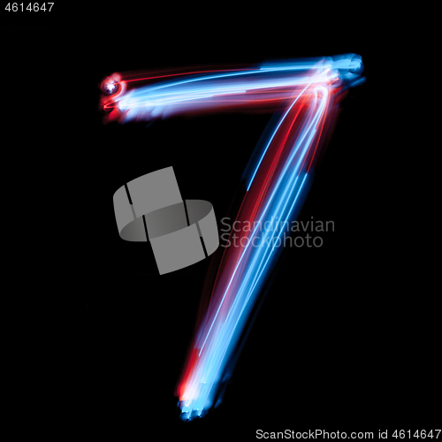 Image of The neon number 7, blue light image