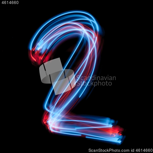 Image of The neon number two, blue light image