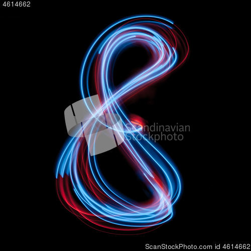 Image of The neon number 8, blue light image